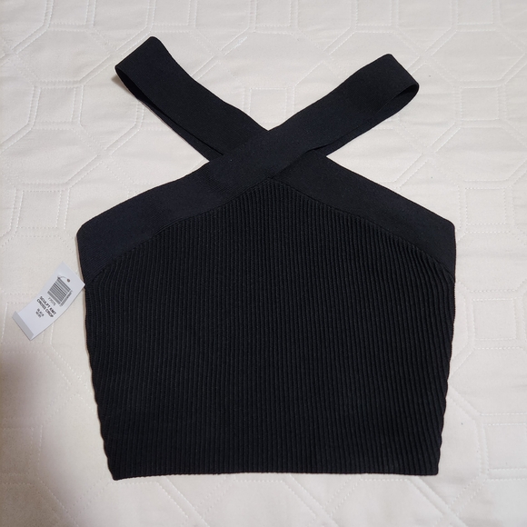 Babaton Black Sculp Knit Cross-Neck Crop Top Size Small NWT - Picture 3 of 11